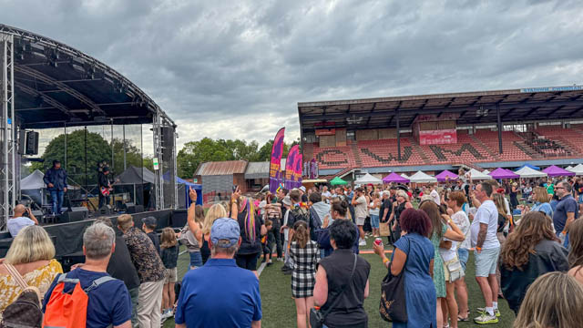 The Oasis Experience on stage at Crowfest