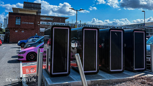 charging units in EV charging bay car park