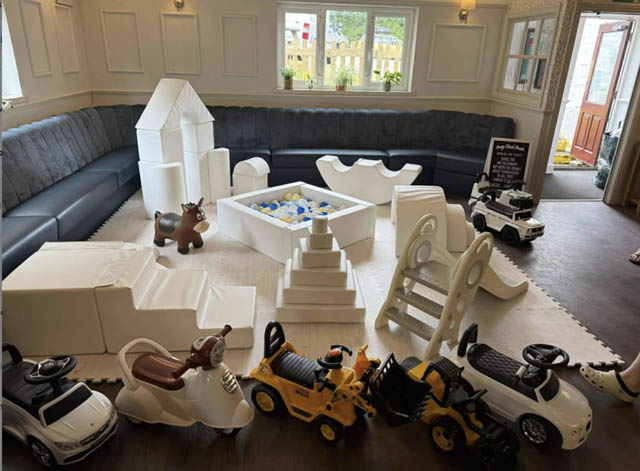 a room with child's racing cards