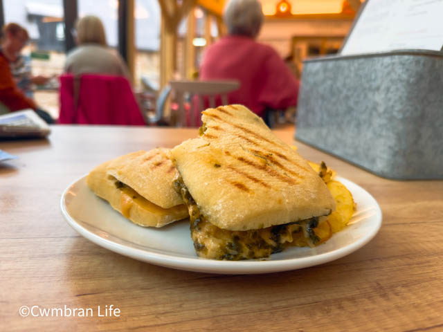 a Welsh rarebit panini on a plate