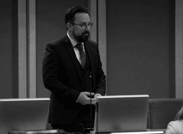 Hefin David speaking in the Senedd