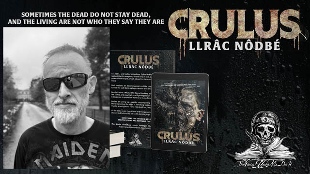 a black and white photo of a man- next to a book with the name - Crulus