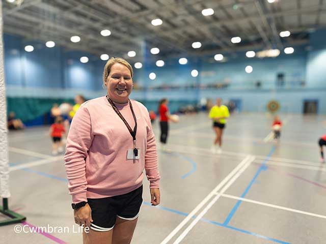Vicki Randall, coach at Cwmbran Youth Netball Club in a sports hall