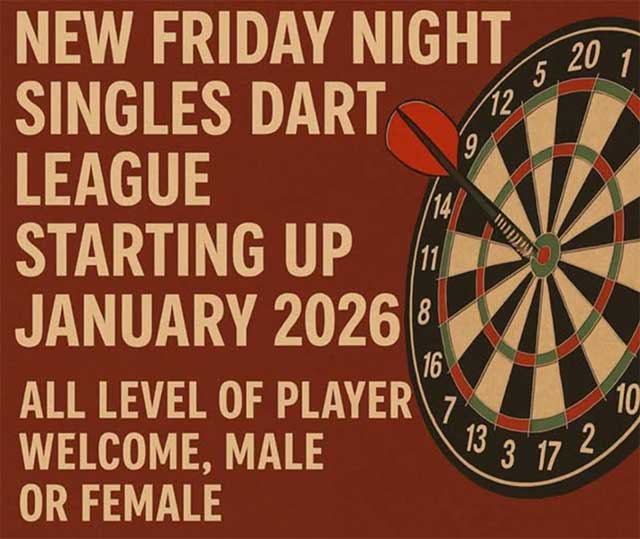 a poster advertising a darts league