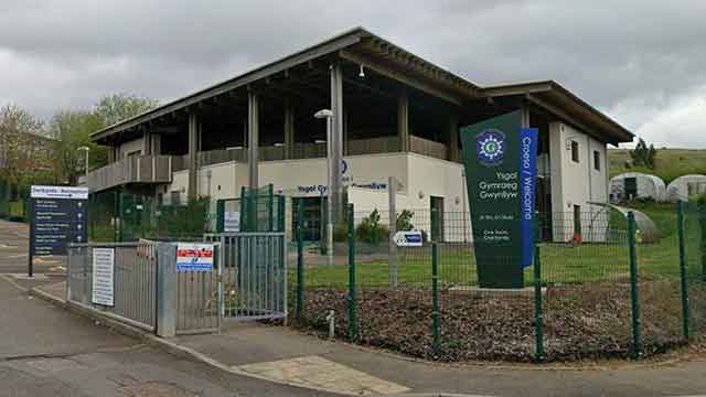 the entrance to a school