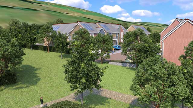 an artist's impression of new homes next to a field