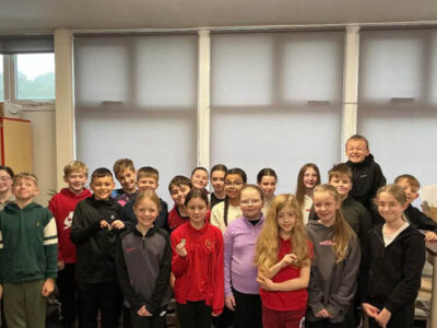 Coed Eva Primary School pupils on Congress Theatre stage