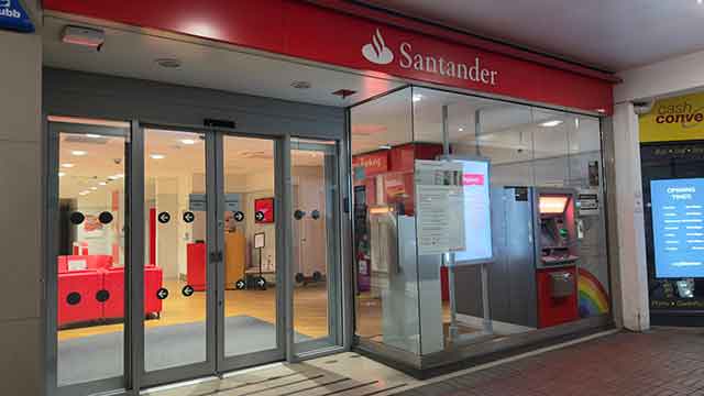 the entrance to a Santander bank