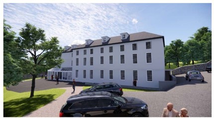 an artist's impression of large white building as a new hotel