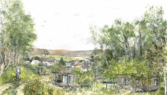artist's impression of a log cabin development