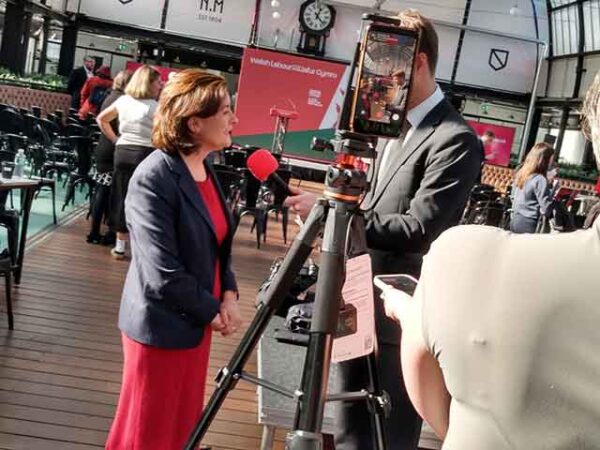 Eluned Morgan interviewed at Welsh Labour’s Senedd campaign launch