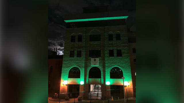 Pontypool's Civic Centre lit up teal for the 2024 awareness day