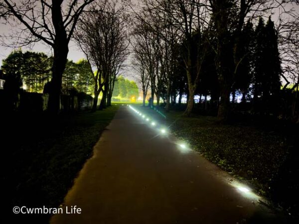 Solar lights installed on footpath to Cwmbran Stadium
