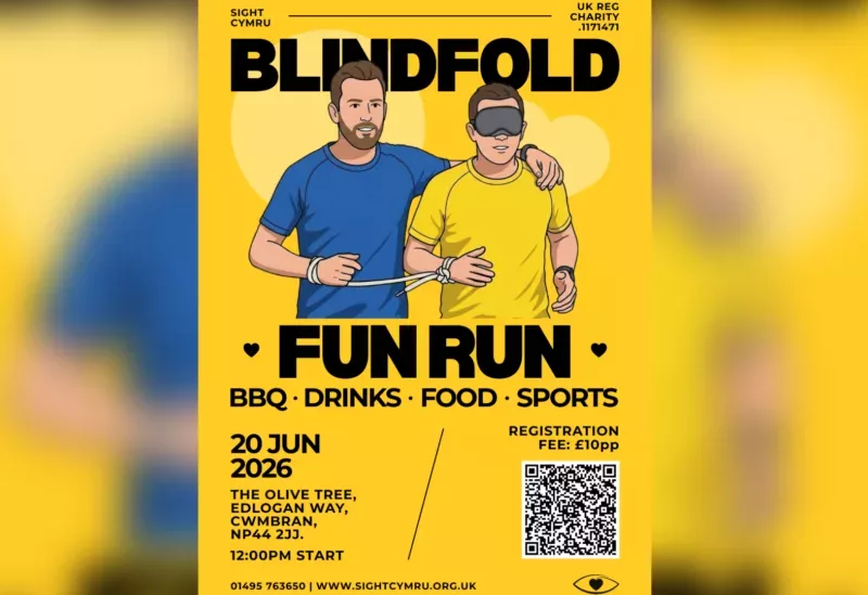 a post advertising a blindfold fun run for Sight Cymru