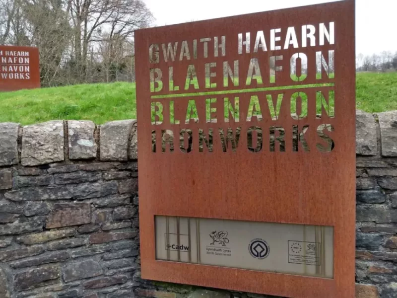 a metal sign that says Blaenavon Ironworks