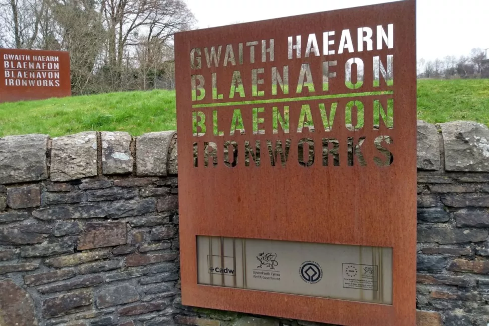 a metal sign that says Blaenavon Ironworks