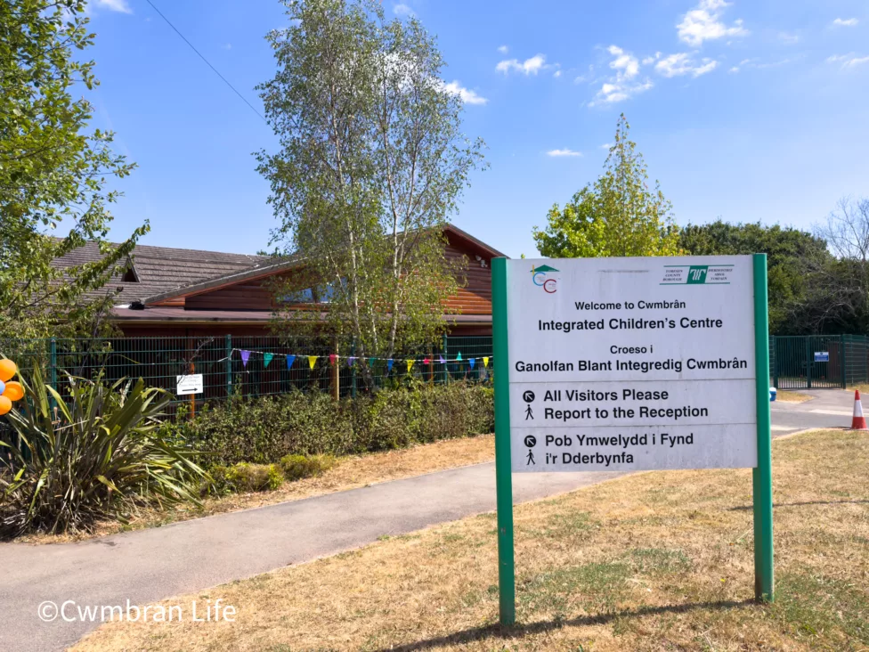a sign for Cwmbran Integrated Children’s Centre outside the building